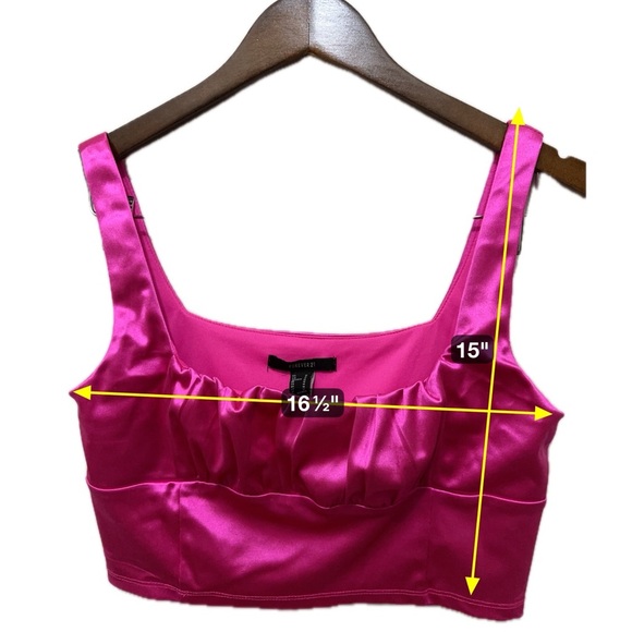 163 Forever 21 | NWOT Hot Pink Satin Crop Top (Size M) - Picture 11 of 12